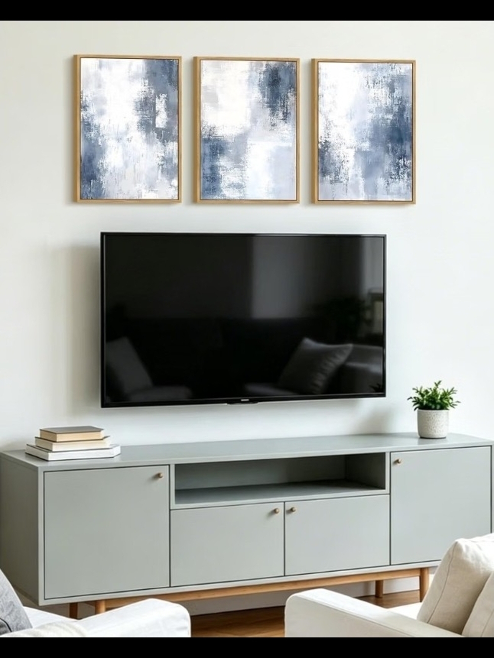 Abstract Blue & White Triptych Wall Art - Brand - Picture 6 of 10
